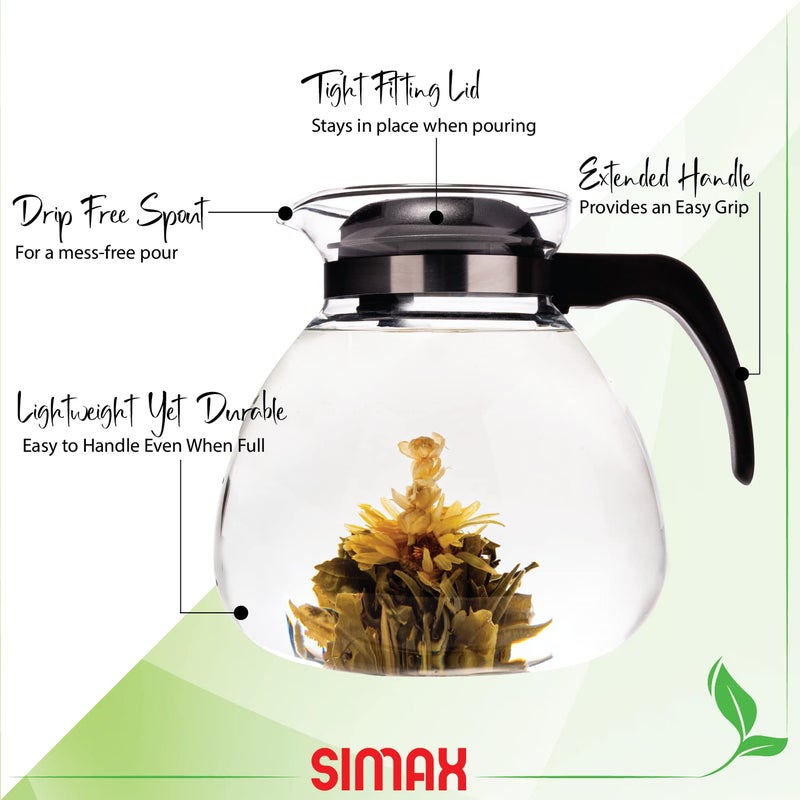 Simax Glassware 2.5 Quart Glass Teapot | Short Spout, Stay Cool Plastic Handle and Lid, Stovetop and Dishwasher Safe, Heat, Cold, and Thermal Shock Resistant Borosilicate Glass - Image 4